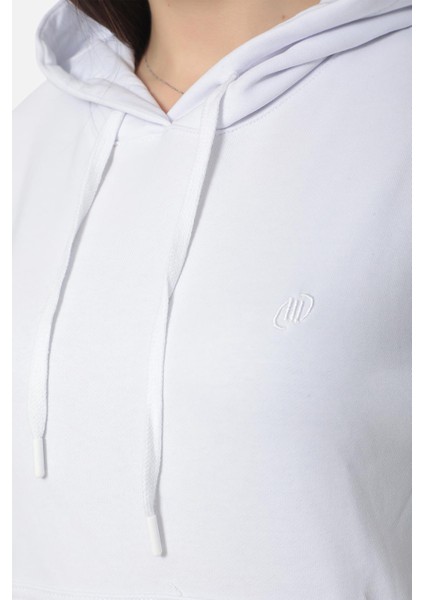 Kadın Üç Iplik Oversize Kapüşonlu Beyaz Sweatshirt