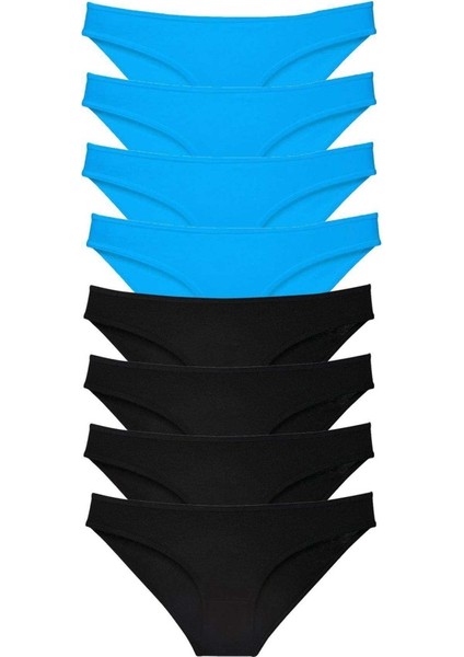 8 adet Süper Eko Set Likralı Kadın Slip Külot Siyah ve Mavi