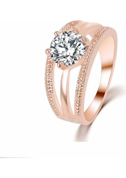 Elmas Zirkon Rose Gold Kaplama Anelli Çiçek Yüzük 9 (49MM)