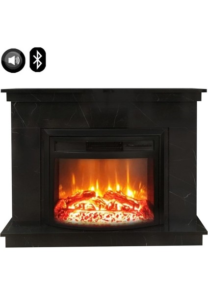 1165S Ceningan Mermer Desen Bluetooth ve Ses Efektli Elektrikli Şömine Fanlı Isıtıcı