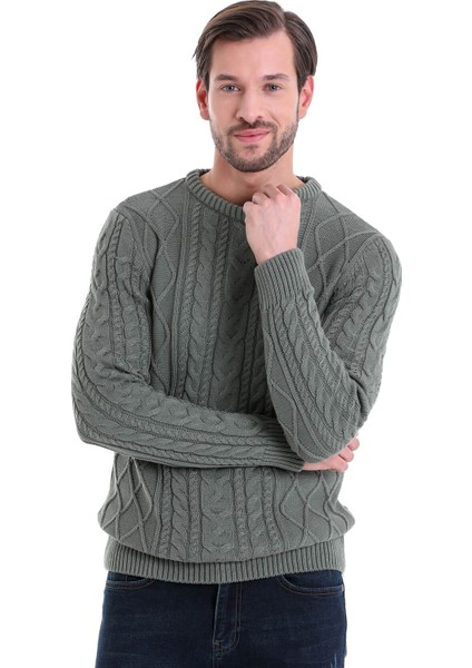 Yeşil Regular Fit Desenli Bisiklet Yaka Pamuklu Triko Kazak fiyatları