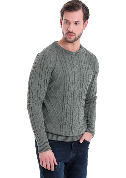 Yeşil Regular Fit Desenli Bisiklet Yaka Pamuklu Triko Kazak modelleri