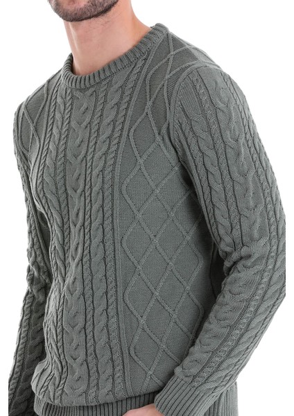 Yeşil Regular Fit Desenli Bisiklet Yaka Pamuklu Triko Kazak indirimleri