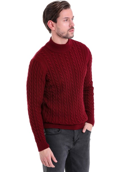 Bordo Regular Fit Desenli Yarım Balıkçı Yaka Pamuklu Triko Kazak modelleri