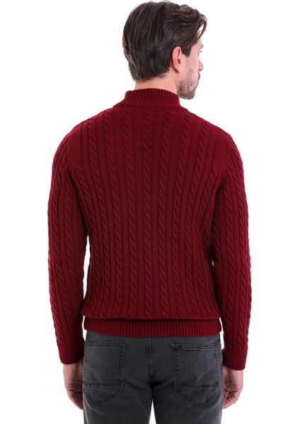 Bordo Regular Fit Desenli Yarım Balıkçı Yaka Pamuklu Triko Kazak indirimleri