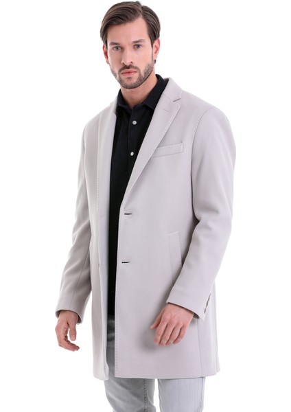 Taş Slim Fit Düz Mono Yaka Yünlü Kaşe Palto