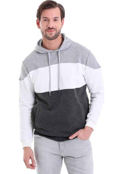 Antrasit Regular Fit Düz Kanguru Cep Kapüşonlu Sweatshirt