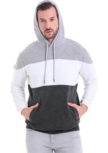 Antrasit Regular Fit Düz Kanguru Cep Kapüşonlu Sweatshirt