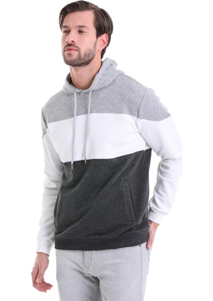 Antrasit Regular Fit Düz Kanguru Cep Kapüşonlu Sweatshirt