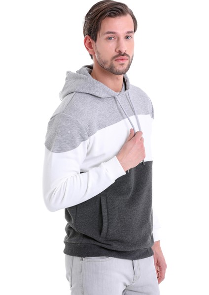 Antrasit Regular Fit Düz Kanguru Cep Kapüşonlu Sweatshirt