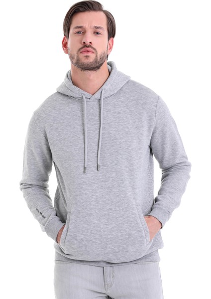 Gri Regular Fit Düz Kanguru Cep Kapüşonlu Sweatshirt