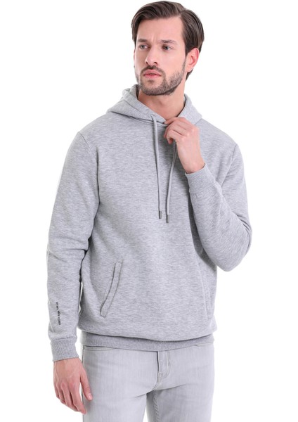 Gri Regular Fit Düz Kanguru Cep Kapüşonlu Sweatshirt