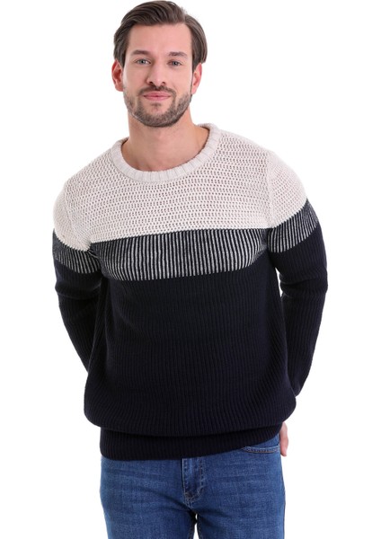 Lacivert Regular Fit Çizgili Bisiklet Yaka Triko Kazak fiyatları