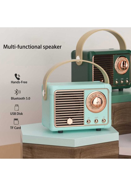 Retro Hifi Stereo Bluetooth V5.0 Hoparlör Taşınabilir Kablosuz Eski Hoparlör 3 W Tam Aralıklı 50 Hz-20 Khz Müzik Çalar (Yurt Dışından)