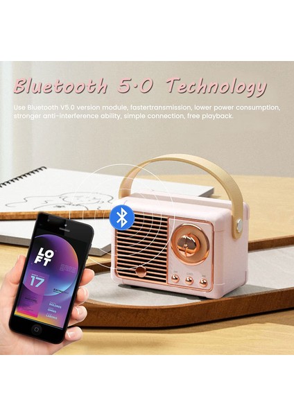 Retro Hifi Stereo Bluetooth V5.0 Hoparlör Taşınabilir Kablosuz Eski Hoparlör 3 W Tam Aralıklı 50 Hz-20 Khz Müzik Çalar (Yurt Dışından)