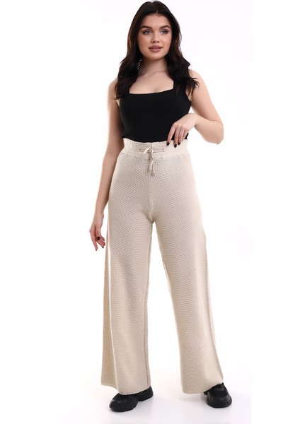 Kadın Palazzo Triko Pantolon Bej