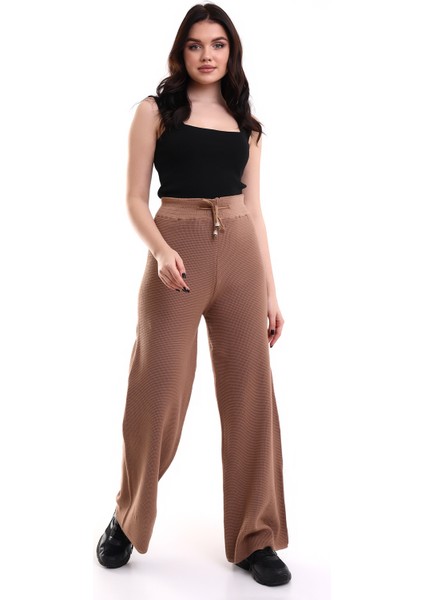 Kadın Palazzo Triko Pantolon Kahverengi