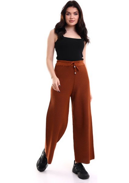 Kadın Palazzo Triko Pantolon Kahverengi