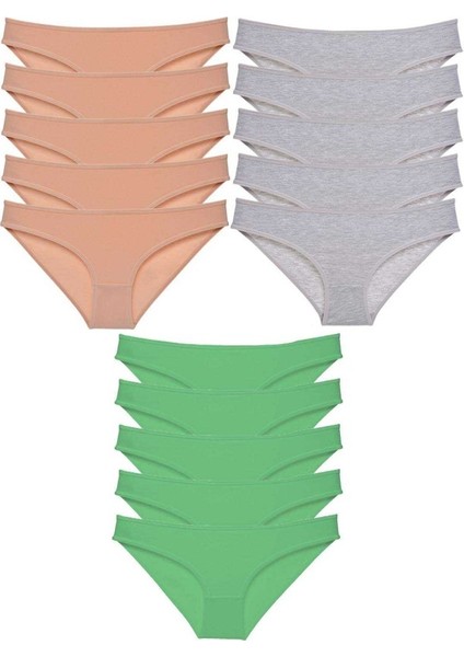 15 Adet Eko Set Likralı Kadın Slip Külot Ten Gri Yeşil10