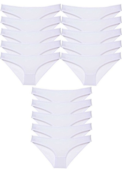 15 adet Süper Eko Set Likralı Kadın Slip Külot Beyaz
