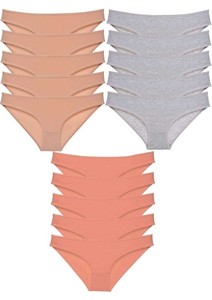 15 Adet Süper Eko Set Likralı Kadın Slip Külot Ten Gri Pudra10