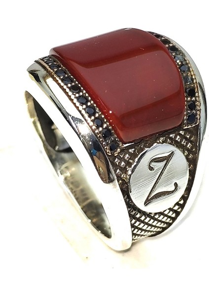 Gümüş Akik Kenarı Siyah Zirkon İşlemeli Yüzük