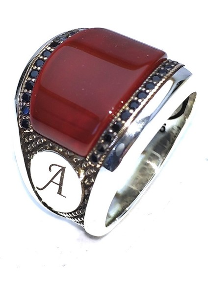 Gümüş Akik Kenarı Siyah Zirkon İşlemeli Yüzük fiyatları