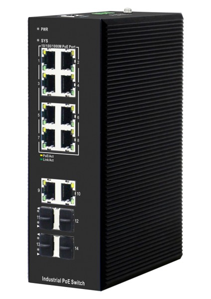-E-8MGP2U4S Yönetilen 14 Bağlantı Noktalı Gigabit Endüstriyel Poe Anahtarı Maksimum Güç 30 W