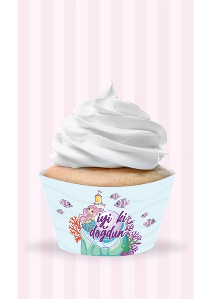 Deniz Kızı Konsepti Cupcake Sargısı 8'li