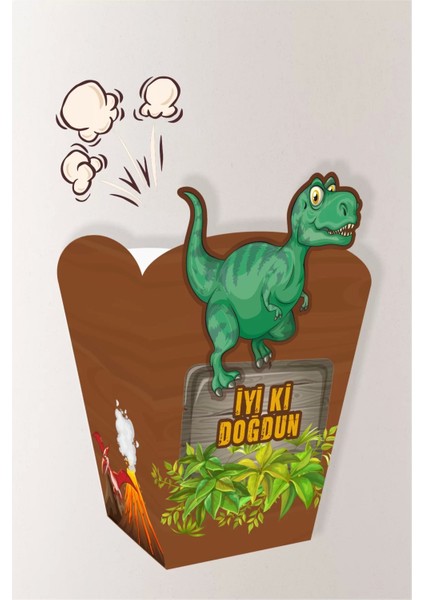 Dinozor Konsepti Popcorn Kutusu (Mısır) 8'li