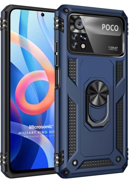 Xiaomi Poco X4 Pro 5g Kılıf Military Ring Holder Lacivert