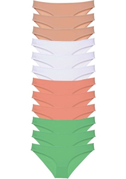 12 Adet Süper Eko Set Likralı Kadın Slip Külot Gri Beyaz Pudra Yeşil10