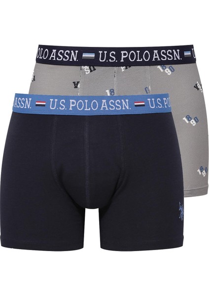 Erkek Modal Gri Baskılı - Lacivert 2'li Boxer 80487