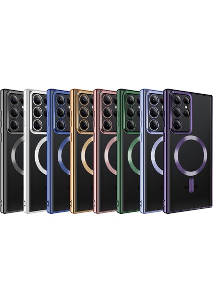 Samsung Galaxy S22 Ultra Uyumlu Kılıf Magsafe Wireless Şarj Destekli Kamera Korumalı Şeffaf Kenarları Renkli Setro Kapak Rose Gold fiyatları