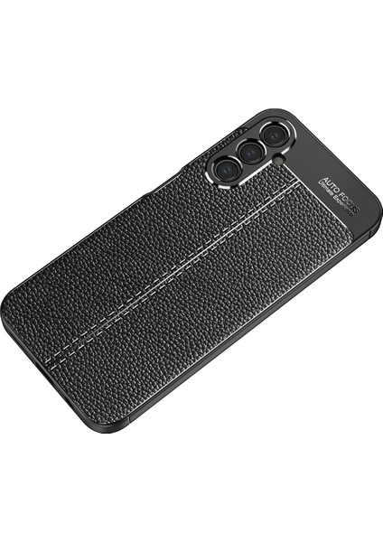 Case 4U Samsung Galaxy A14 Uyumlu Kılıf Rugan Armor Deri Görünümlü Yüksek Kalite Silikon Niss Siyah