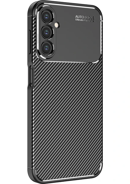 Case 4U Samsung Galaxy A34 Uyumlu Kılıf Rugged Armor Karbon Desenli Lüx Negro Silikon Arka Kapak Siyah