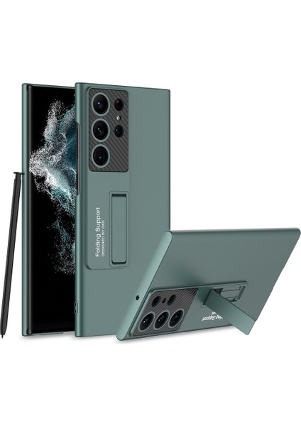Samsung Galaxy S23 Ultra Uyumlu Kılıf Kamera Korumalı Standlı Ays Soft Arka Kapak Koyu Yeşil