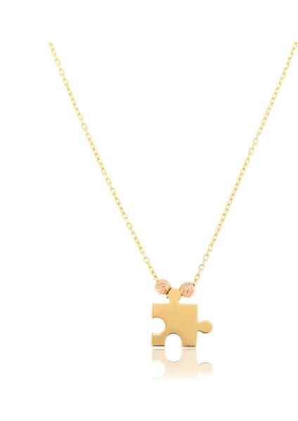 Kadın 14 Ayar Altın Minimal Dorika Toplu Puzzle Kolye