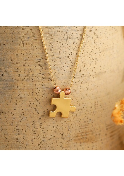 Kadın 14 Ayar Altın Minimal Dorika Toplu Puzzle Kolye