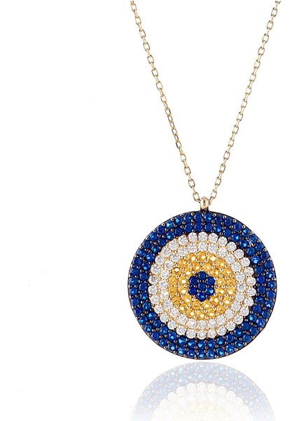 Kadın Göz Boncuklu Renkli Kolye 14 Ayar Altın