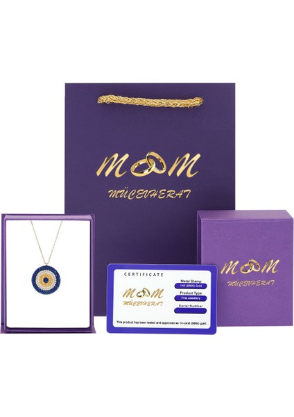 Kadın Göz Boncuklu Renkli Kolye 14 Ayar Altın