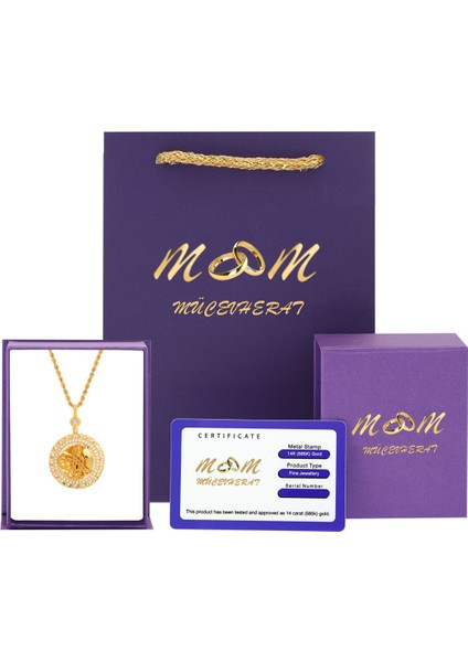 Kadın 14 Ayar Altın Osmanlı Tuğrası Halat Zincirle Birlikte