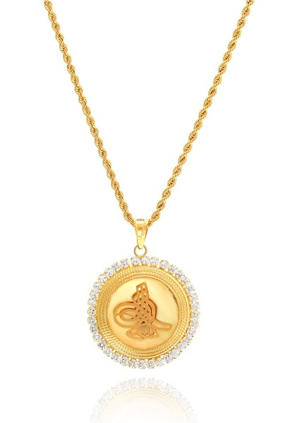 Kadın 14 Ayar Altın Osmanlı Tuğrası Halat Zincirle Birlikte