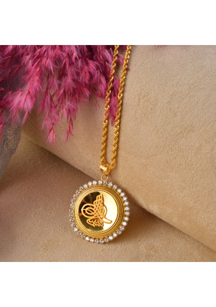 Kadın 14 Ayar Altın Osmanlı Tuğrası Halat Zincirle Birlikte indirimleri