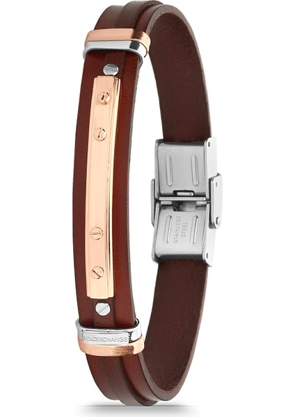 316L Çelik Kahverengi Renkli Deri Erkek Bileklik FRJ11746-1846-K2