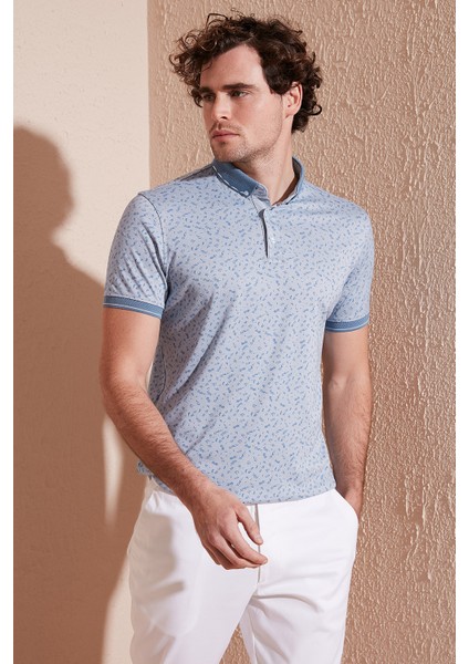 Pamuk Karışımlı Desenli Slim Fit Polo T Shirt Erkek T Shirt 646B3270