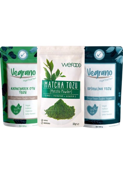 Karnıyarık Otu Tozu-Matcha Tozu-Spirulina Tozu (Süper Besinler Seti)