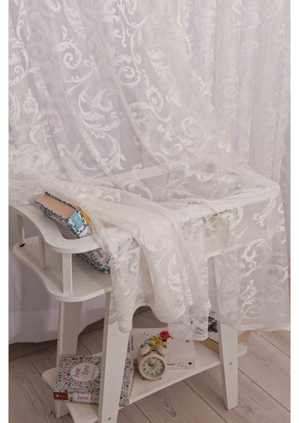 Şal Desen Beyaz Örme Kırışmayan Pilesiz Tül Perde modelleri