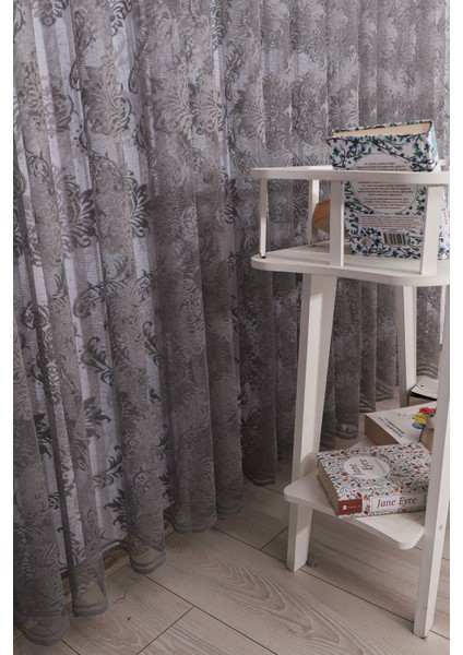 Damaks Osmanlı Desen Gri Örme Kırışmayan Pilesiz Tül Perde fiyatları