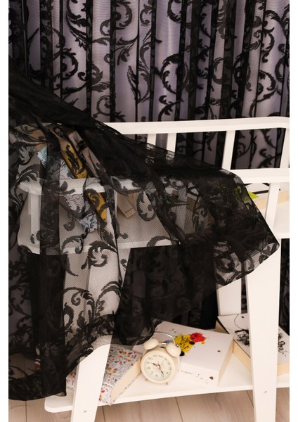 Şal Desen Siyah Örme Kırışmayan Pilesiz Tül Perde fiyatları